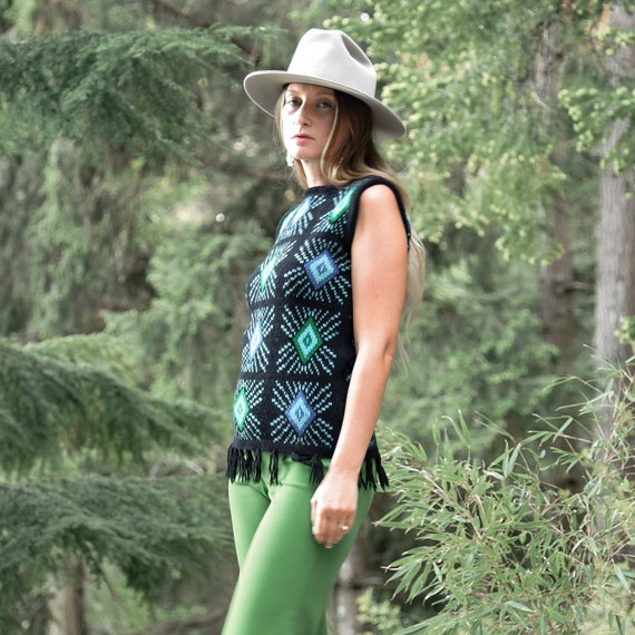 Hippie Sweater Vest Psychedelic Fringed Afghan Ves