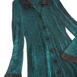 90's Emerald Chenille Sweater Dress Carol Wang Collared Long Sleeve Button Front Mini Dress image 6