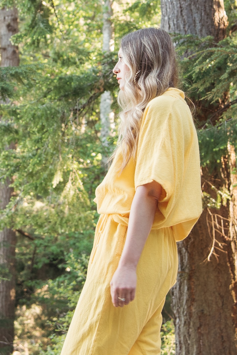 90's Yellow Two Piece lounge Set, Marigold Batwing Drawstring top and Capri Pants image 7