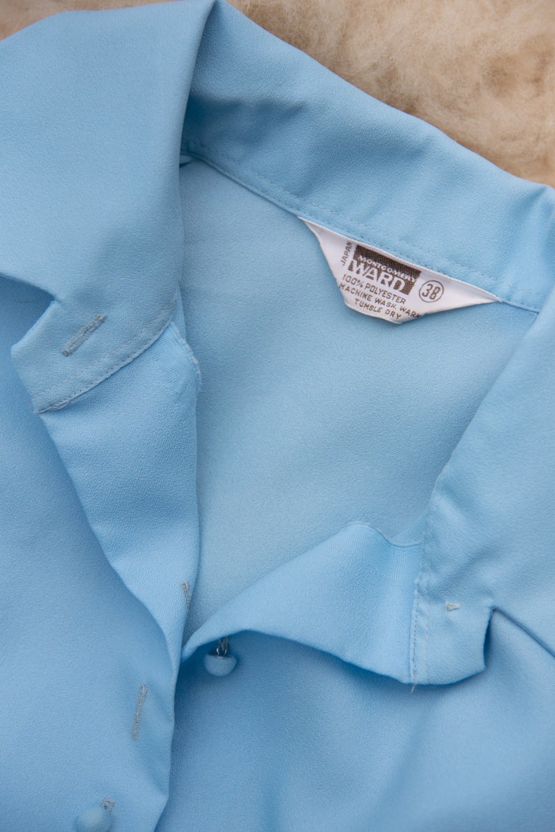 Baby Blue 70s Montgomery Ward Pointy Collar Blouse image 9