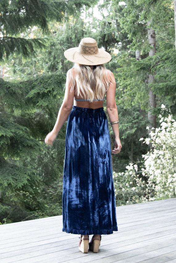 1960s Gloria Moret Long Velvet Skirt | Royal Blue… - image 6