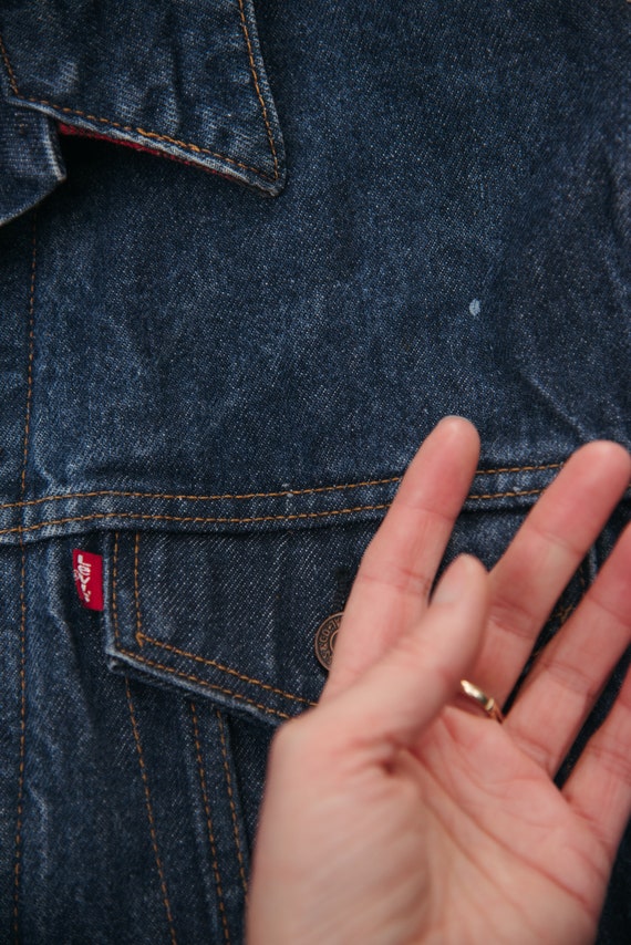 Vintage Levis Denim Jacket, Red + Black Blanket l… - image 9