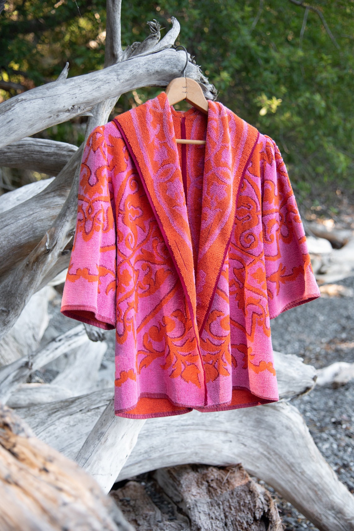 70's Psychedelic Paisley Towel Jacket Vintage Pink Terry Etsy