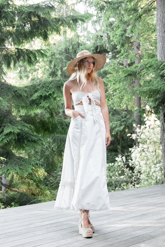 70s Gunne Sax Skirt | Gunnies White Cotton Crochet