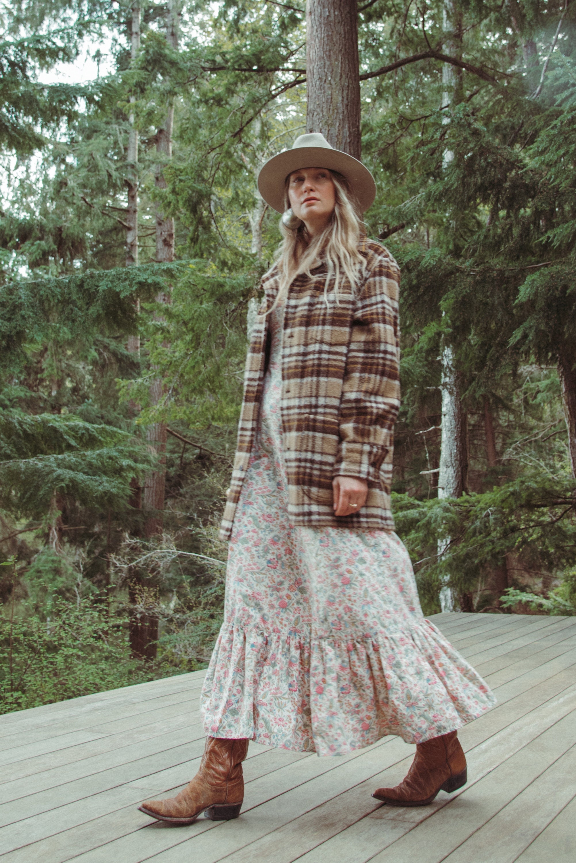 70's Brown Plaid Jacket | Large Plaid Wool Coat | Boho