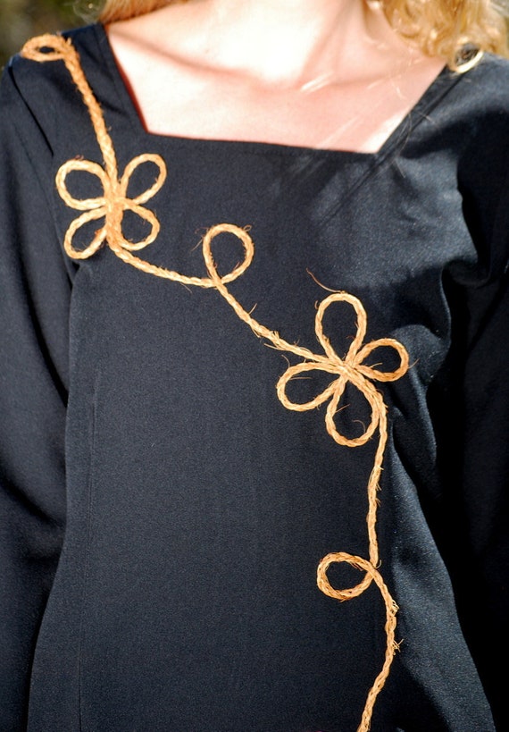 Vintage 60s Mod Dress, Paisley Jute Embroidered D… - image 1