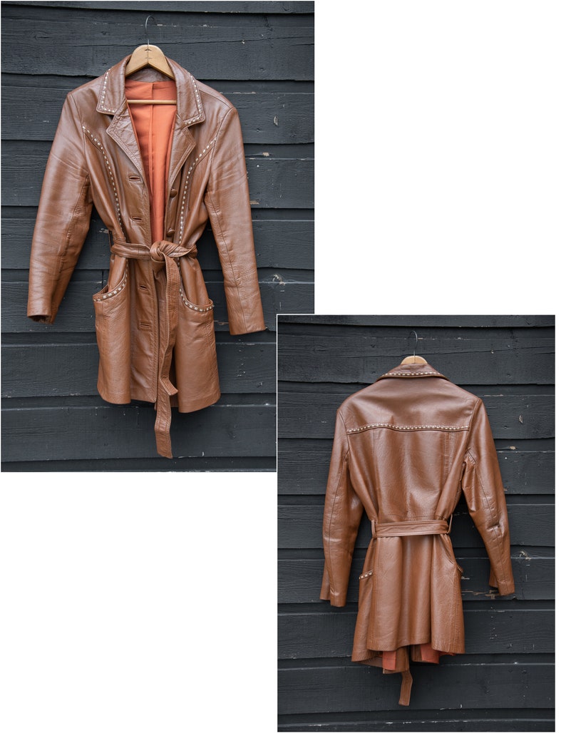 70's Whip Stitched Leather Jacket Buttery Soft Groovy 70s Leather Trench Coat image 10