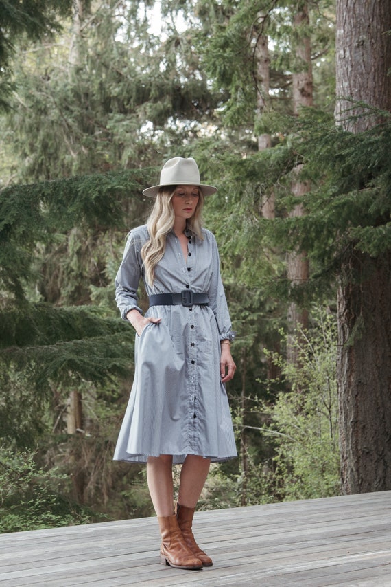 80s Liz Claiborne Gingham Dress | Navy + White Lon