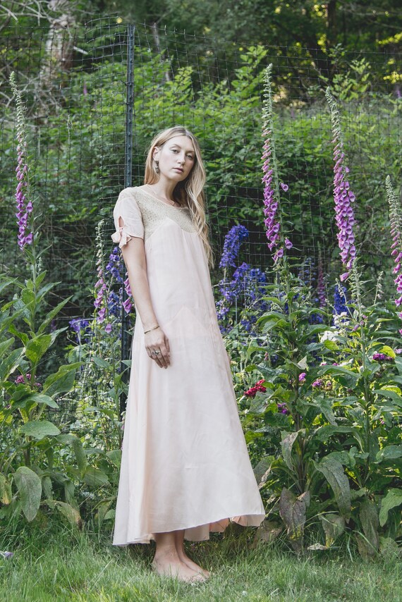 1920's Drop Waist Dress, Blush Pink Maxi Dress, 20