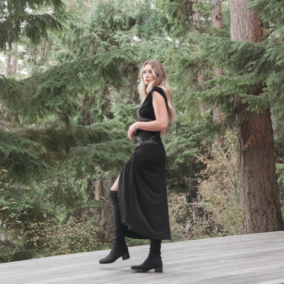 80s 90s Guy Laroche Maxi Dress | Black Beaded Rhinestone Bodycon High Slit Wrap Dress | Evening Cocktail Winter Holiday Party Dress 80s 90s Guy Laroche Maxi Dress | Black Beaded Rhinestone Bodycon High Slit Wrap Dress | Evening Cocktail Winter Holiday Party Dress