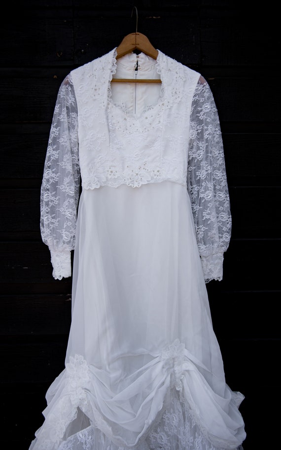 70's Wedding Dress, Poet Sleeve Lace Victorian Dr… - image 8