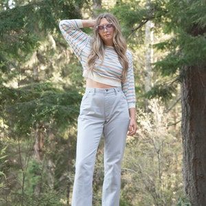 Vintage Wrangler Jeans, Light Grey 35 36 High Waisted Jeans, 70s Flare Pants, Boyfriend Jeans Large image 6