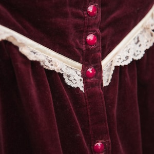 70s GUNNE SAX Skirt Boho Maroon Velvet Maxi Skirt Vintage Button Down Prairie Skirt image 2
