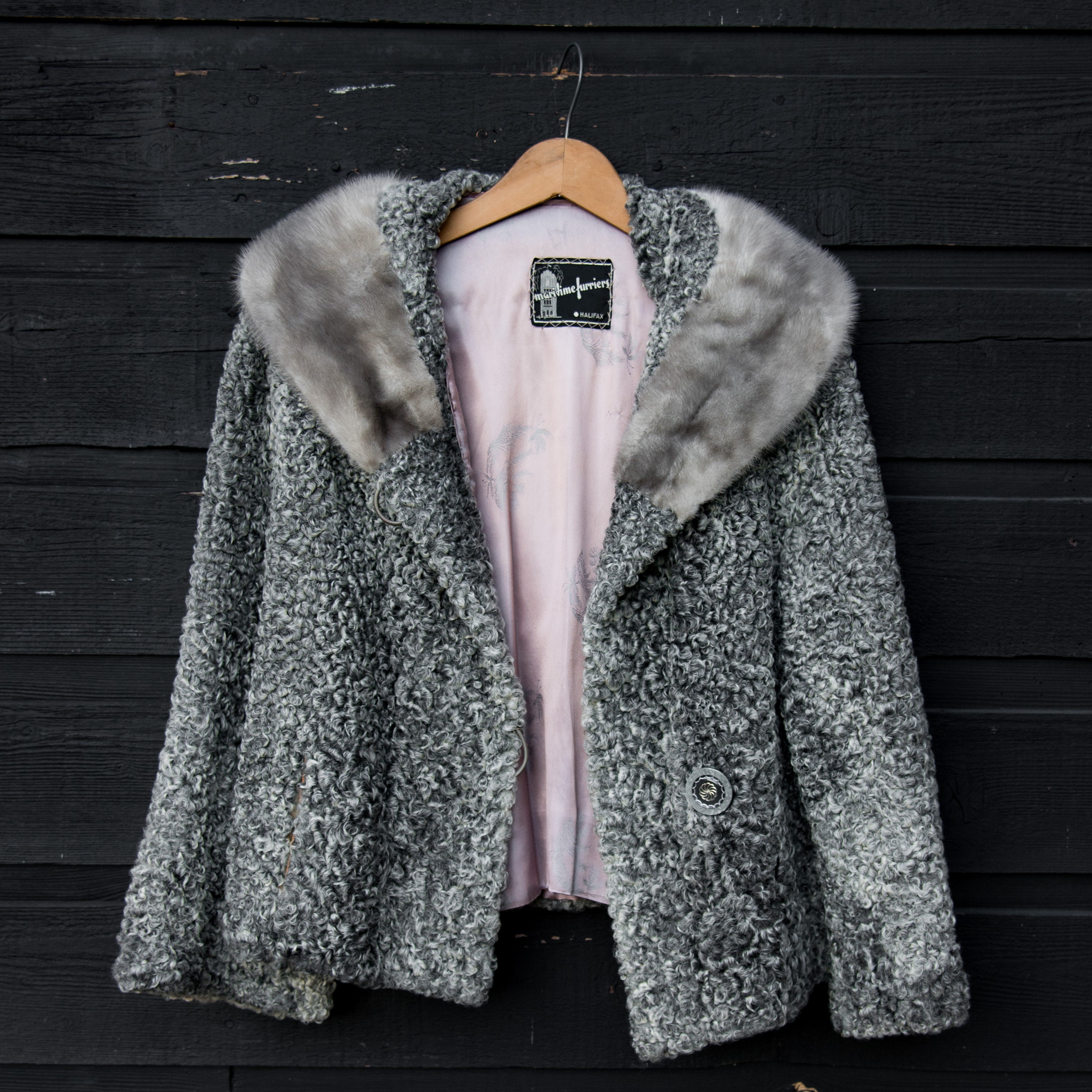 1950's Fur Coat Grey Curly Persian Lamb MARITIME Vintage Cropped