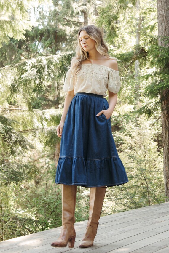 70's Sasson Denim Skirt / Indigo High Waisted West