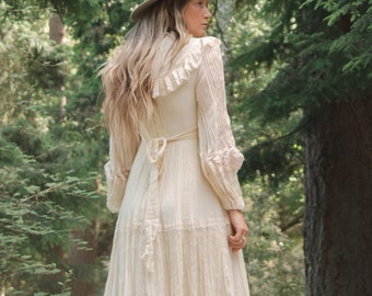 RESERVED 1970s Victorian Wedding Dress, Gauzy Natural Cotton RESERVED 1970s Victorian Wedding Dress, Gauzy Natural Cotton