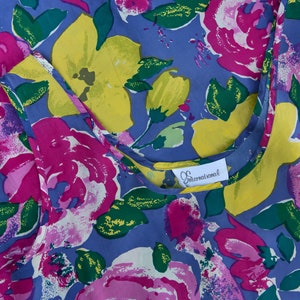 90s Silk Slip Dress Vintage Watercolor Floral Lingerie Babydoll Summer Boho Mini Abstract Rose Peony Daffodil Tulip Nightie image 5
