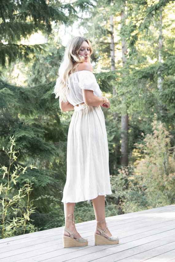 90s Linen Skirt | Oatmeal Cotton Gauze Indian Ski… - image 2