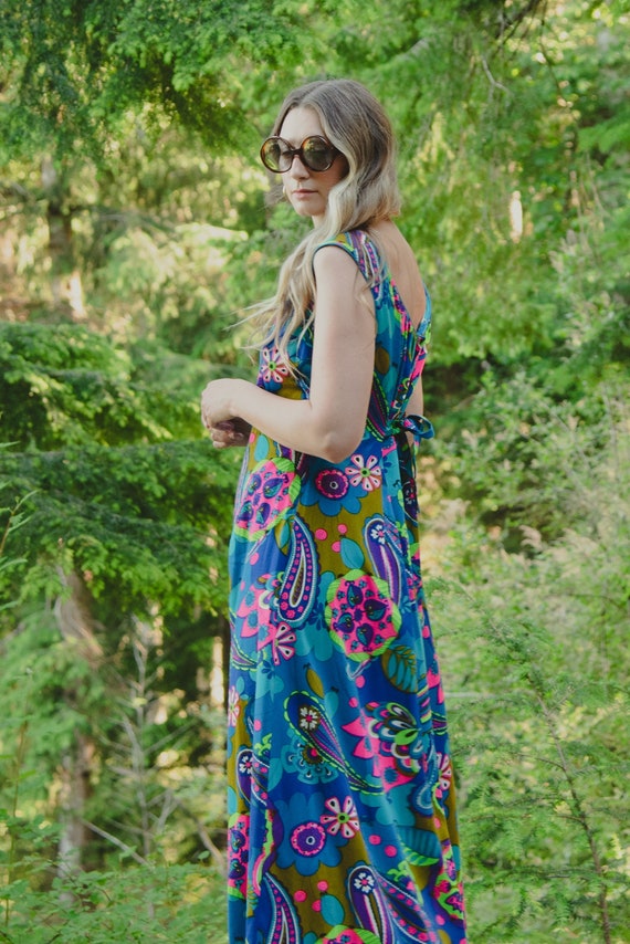 RESERVED 60s Psychedelic Day Glow Hawaiian Maxi D… - image 2