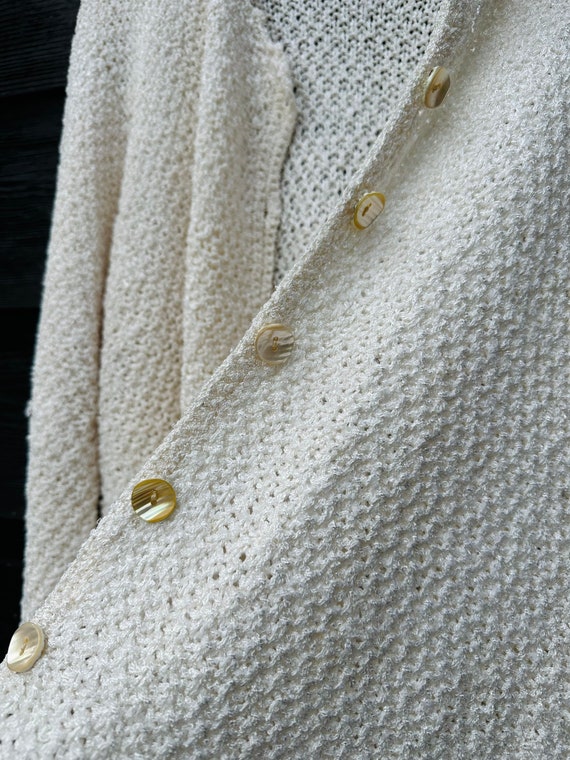 Vintage White Crochet Cardigan Sweater with Abalo… - image 10