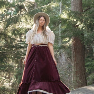 70s GUNNE SAX Skirt Boho Maroon Velvet Maxi Skirt Vintage Button Down Prairie Skirt image 6