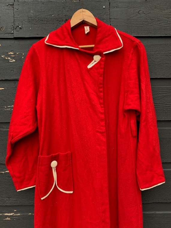 40's Vintage Wool Coat | Red + White Holiday Dust… - image 10