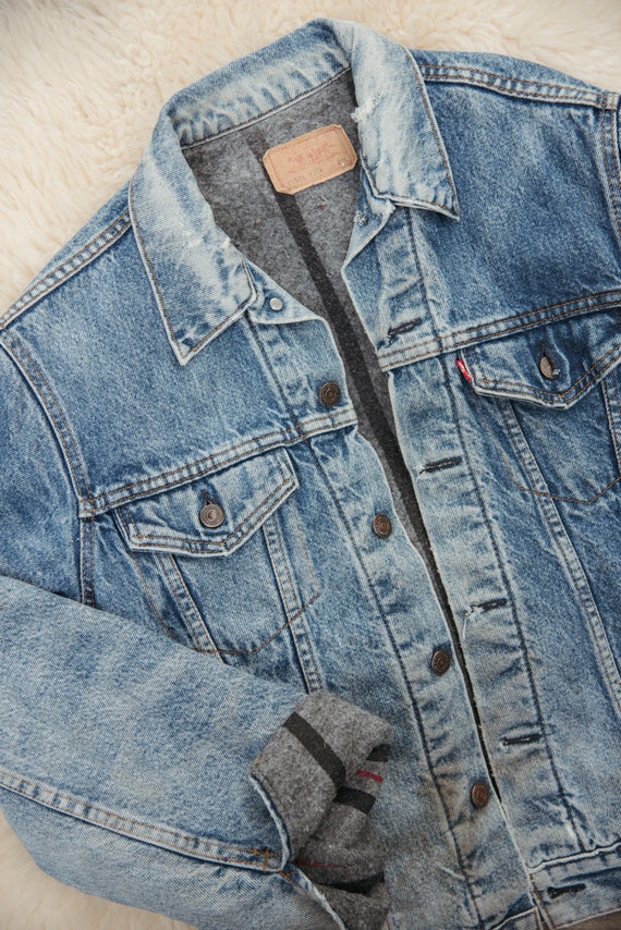 Vintage Blanket Lined Levis Denim Jacket, Painted… - image 8