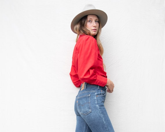 70s Vintage Blouse | Red Cotton Blouse | Princess