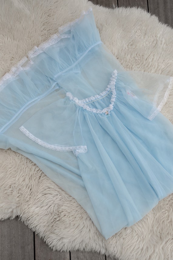 60s Peignoir Robe, Baby Blue Duster Robe, See Thr… - image 8