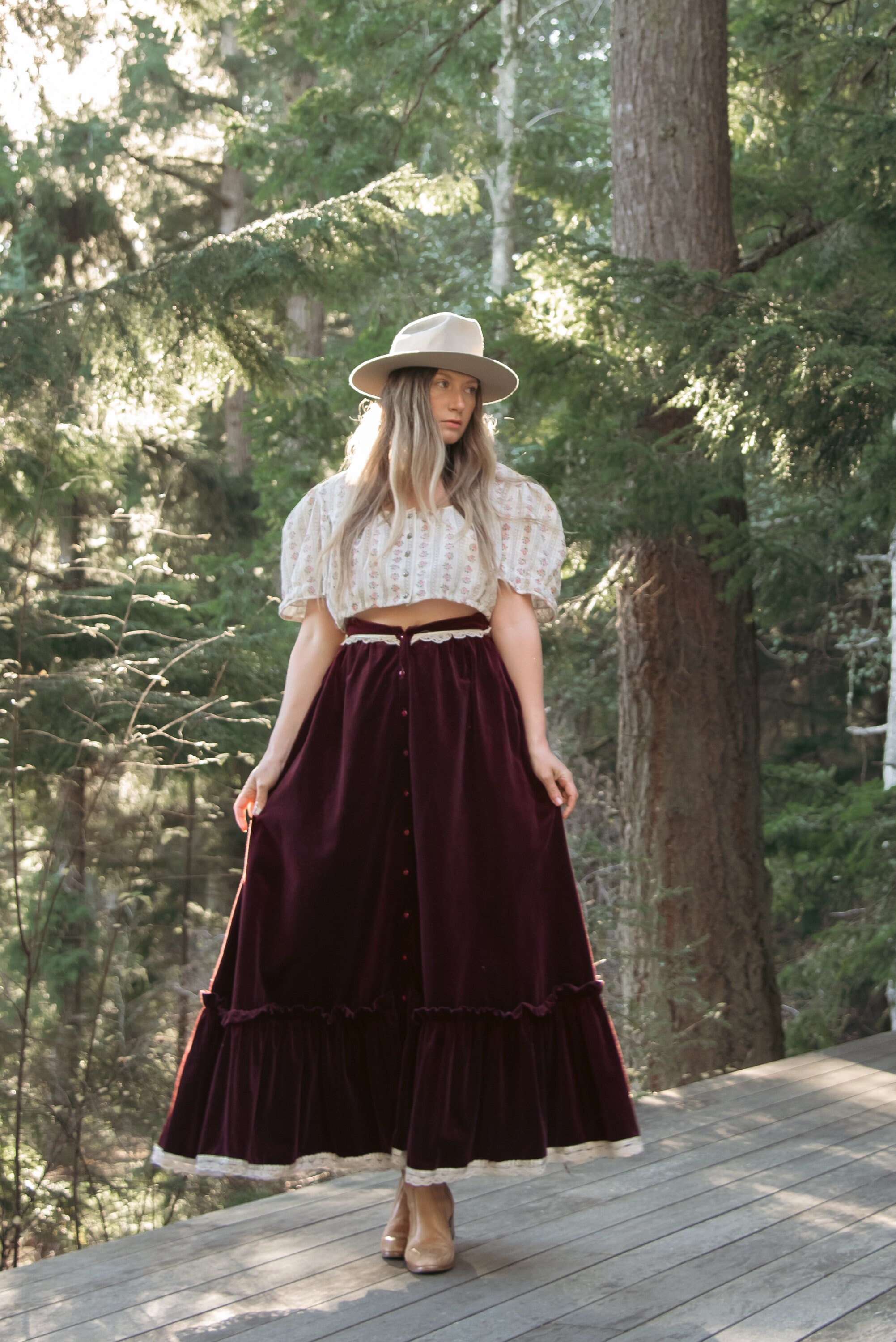【PORTERNA】Marron long skirt stella-burgundy-denim-maxi-