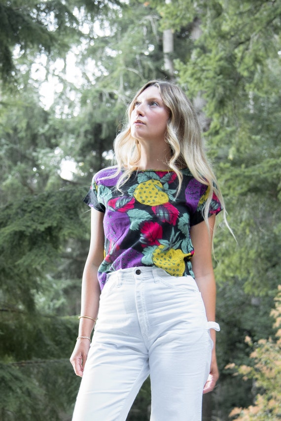 80s Fruit TEE | Cotton Gauze Sheer Top | Pop Art H