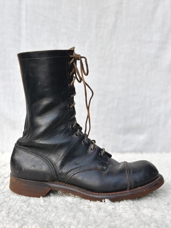 Vintage Black Leather Steel Toe Work Boots 12 Eye Lace up 