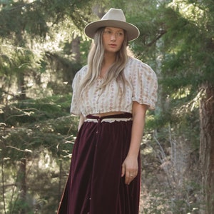 70s GUNNE SAX Skirt Boho Maroon Velvet Maxi Skirt Vintage Button Down Prairie Skirt image 7