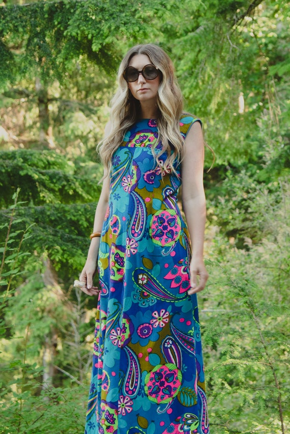 RESERVED 60s Psychedelic Day Glow Hawaiian Maxi D… - image 8