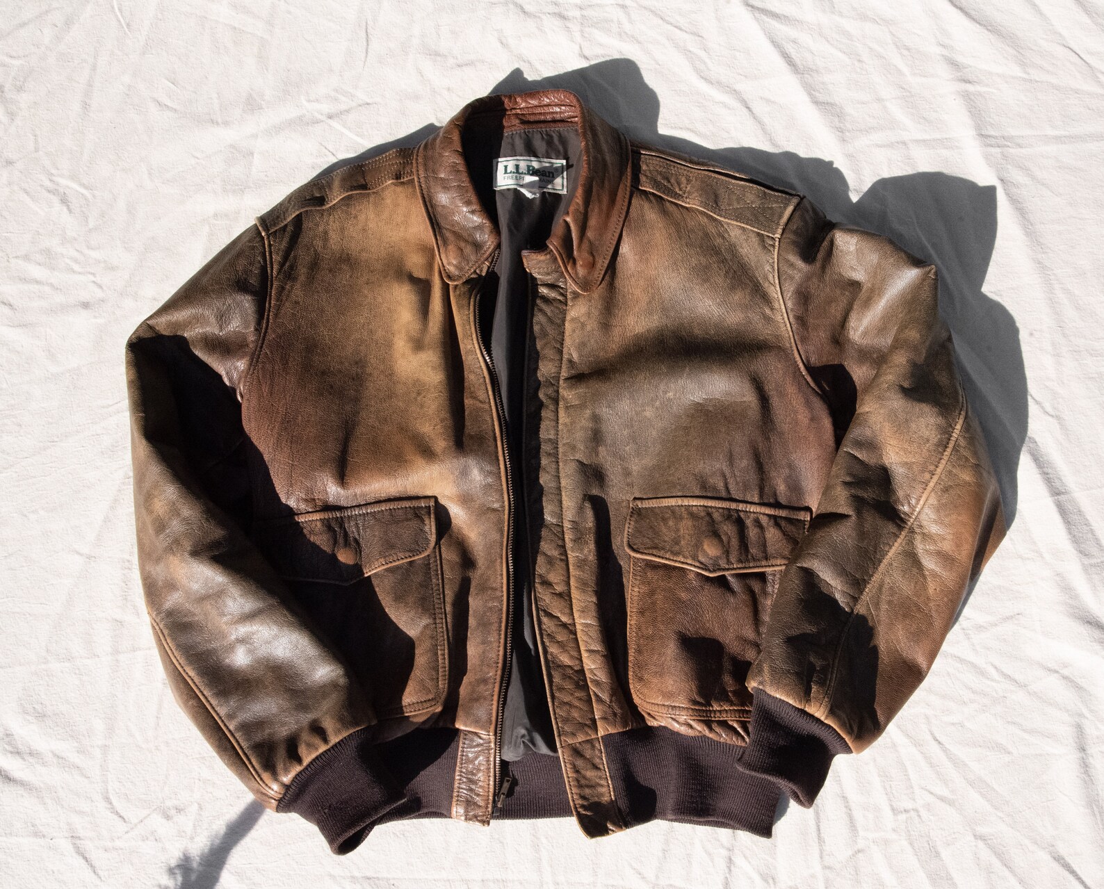 Vintage LL Bean Leather Bomber Jacket Brown Goatskin Leather Etsy