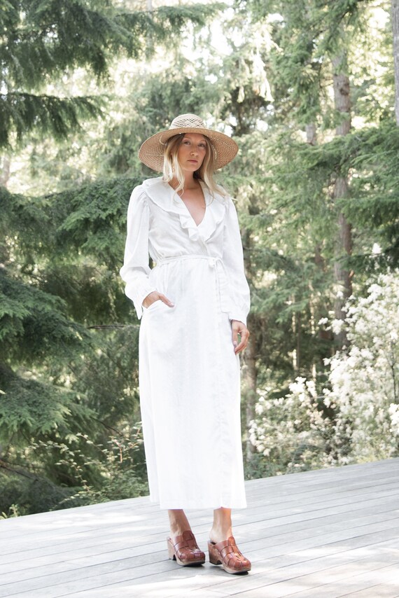 70s Cotton Eyelet Dress | White Eyelet Lace Prairi