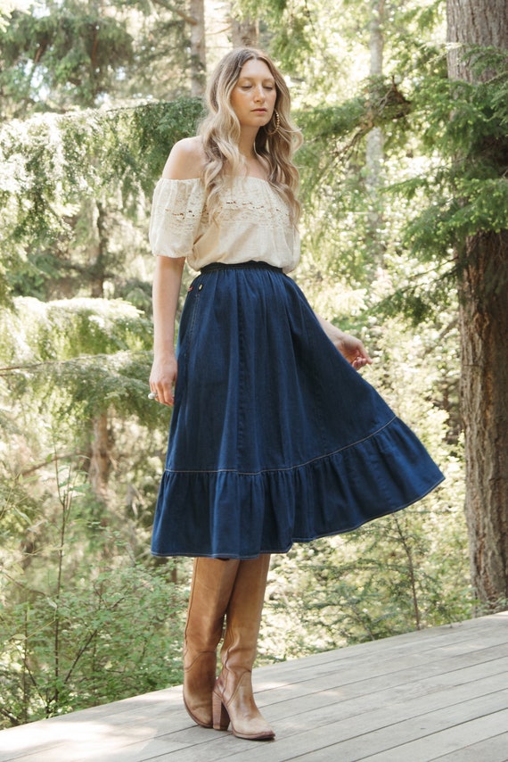 70's Sasson Denim Skirt / Indigo High Waisted Wes… - image 2