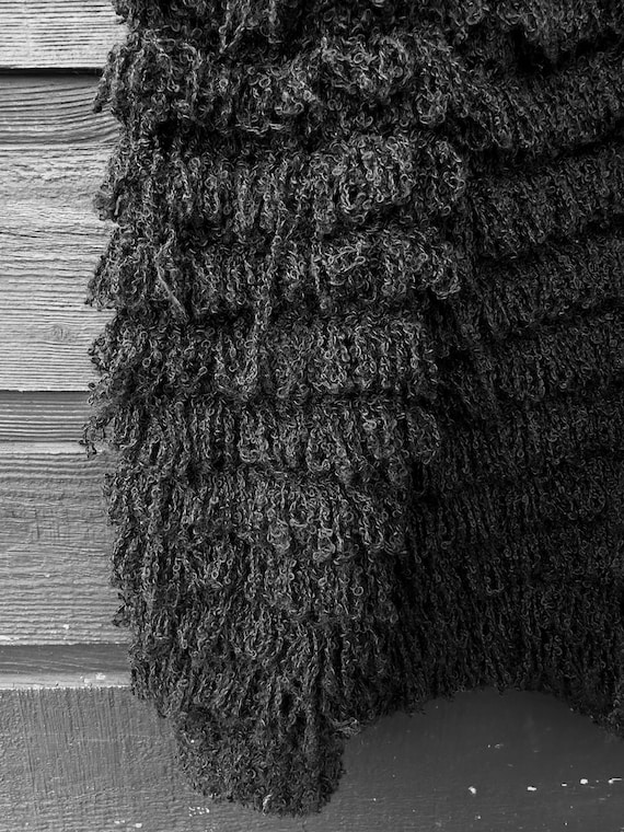 80's Vintage Black Crochet Shag Cardigan Sweater - image 8