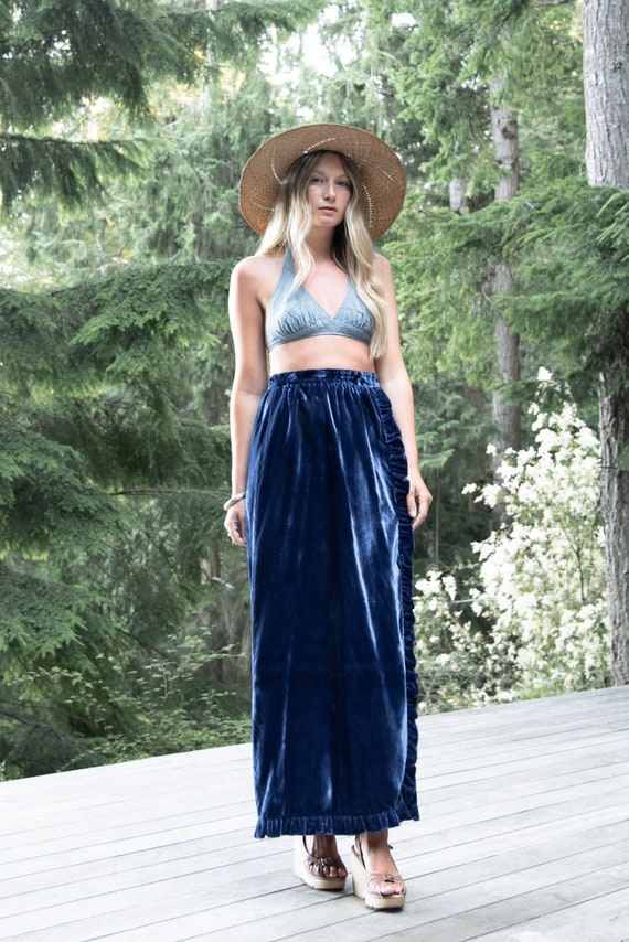 1960s Gloria Moret Long Velvet Skirt | Royal Blue… - image 1