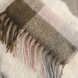 Oversized Plaid Wool Scarf, Long Fringed Shawl Wrap, Purple and Green Blanket Scarf image 8