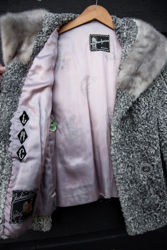 1940-50s US fur coat ファーコート ギャングコート ムートン 1950's Fur Coat Grey Curly Persian Lamb MARITIME Vintage Cropped