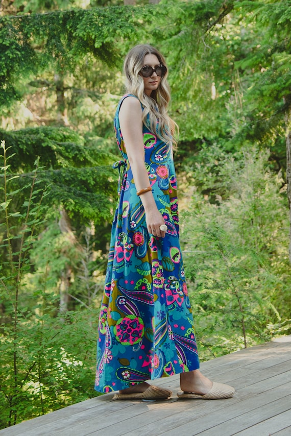 RESERVED 60s Psychedelic Day Glow Hawaiian Maxi D… - image 5