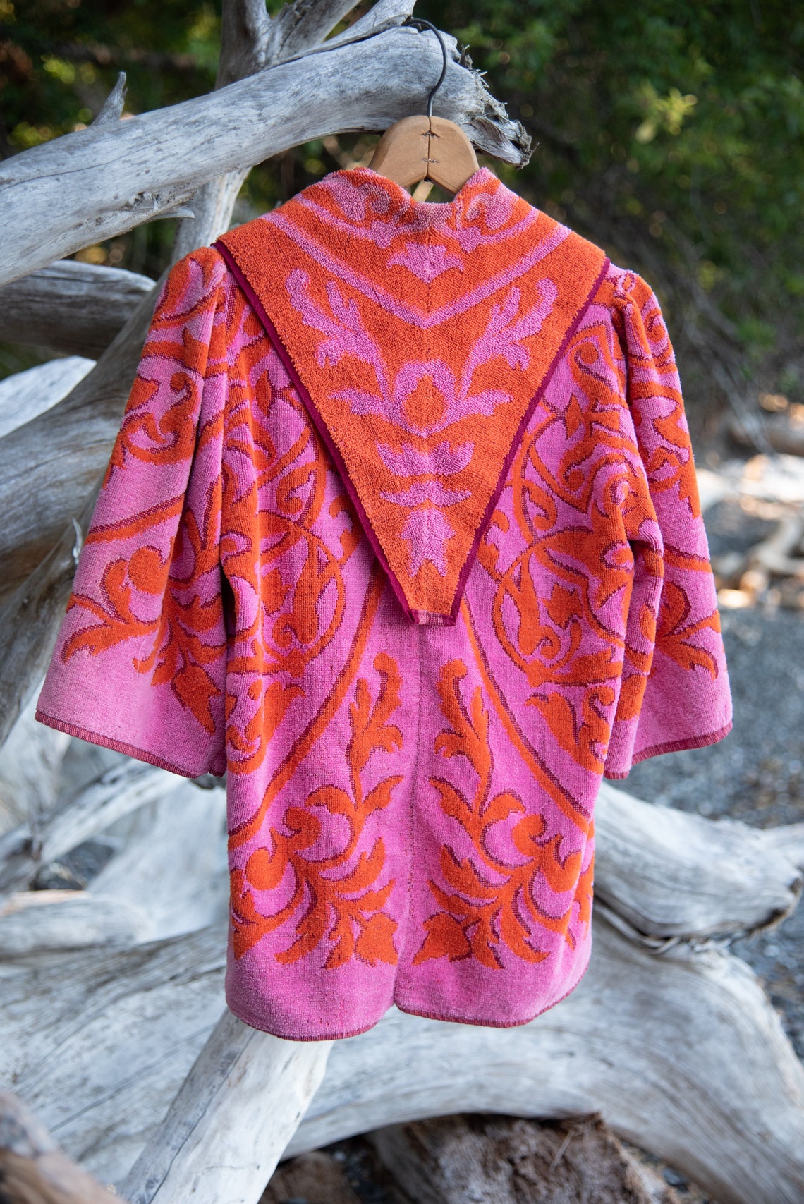 70's Psychedelic Paisley Towel Jacket Vintage Pink Terry Etsy
