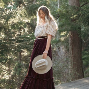 70s GUNNE SAX Skirt Boho Maroon Velvet Maxi Skirt Vintage Button Down Prairie Skirt image 8