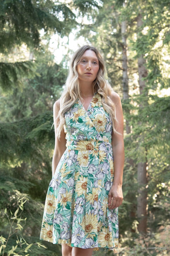 90s Sunflower Dress Vintage Floral Wrap Dress Jane Singer - Etsy