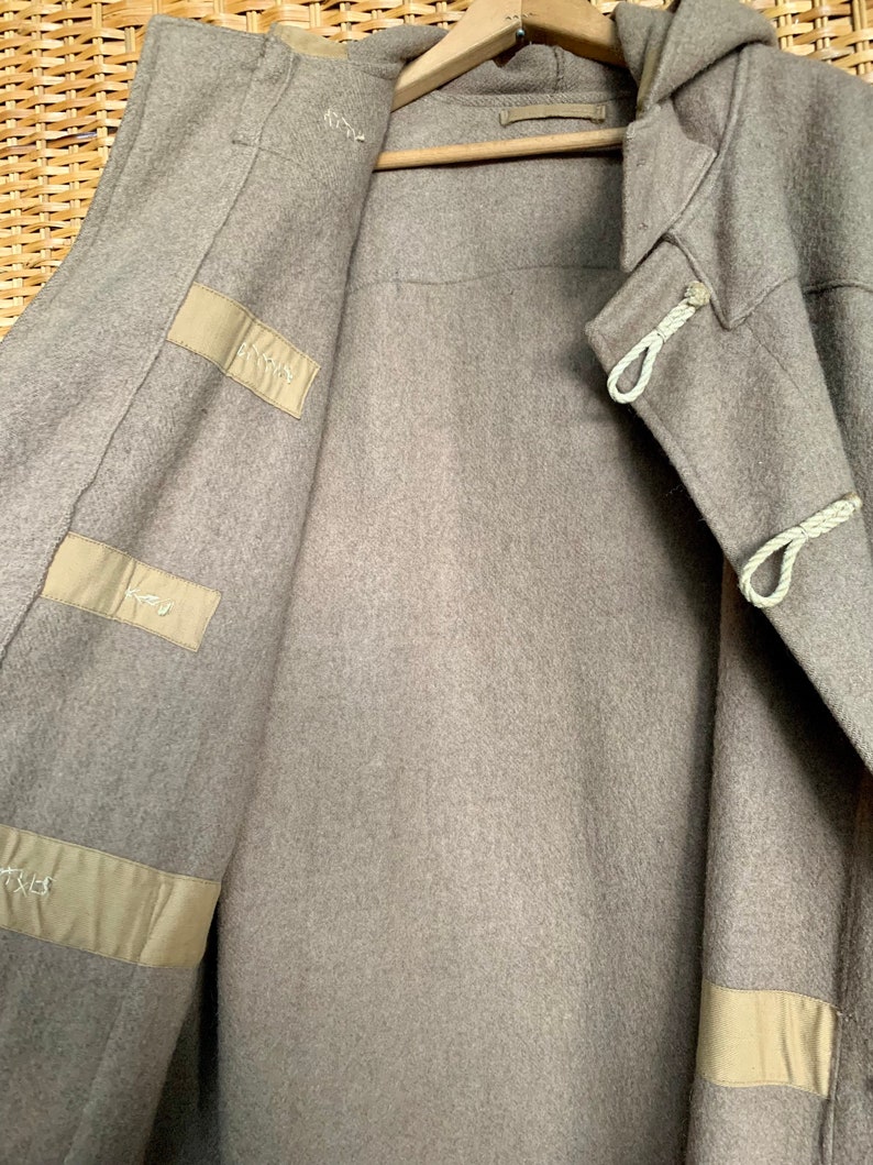 60's 70's Wool Fisherman Coat, Toggle Button Hooded Coat, Oversized Fall Winter Maxi Blanket Coat Jacket, USN US Navy Army Coat image 8