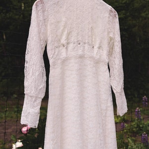 60's Long Sleeve Wedding Dress, XS Small Ivory Lace Boho Wedding Dress, Victorian Wedding Dress, Beaded White Maxi Dress image 3