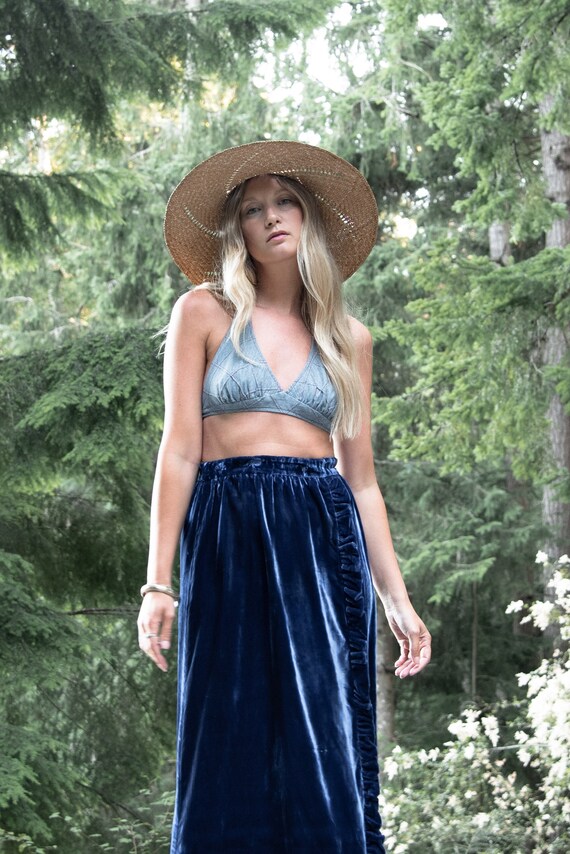 1960s Gloria Moret Long Velvet Skirt | Royal Blue… - image 2