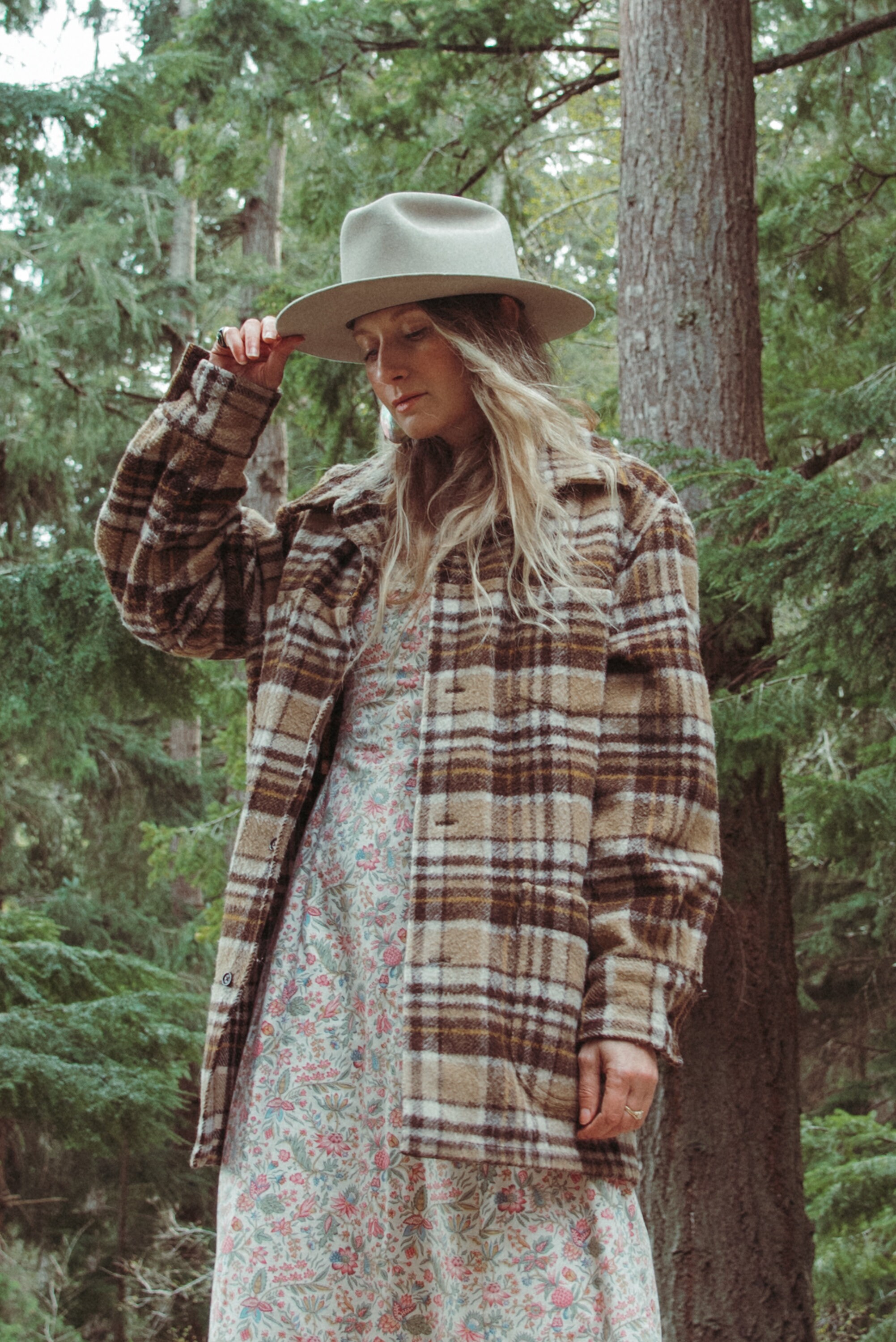 70's Brown Plaid Jacket | Large Plaid Wool Coat | Boho