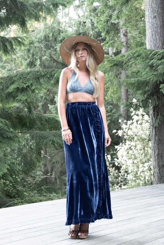 1960s Gloria Moret Long Velvet Skirt | Royal Blue… - image 3